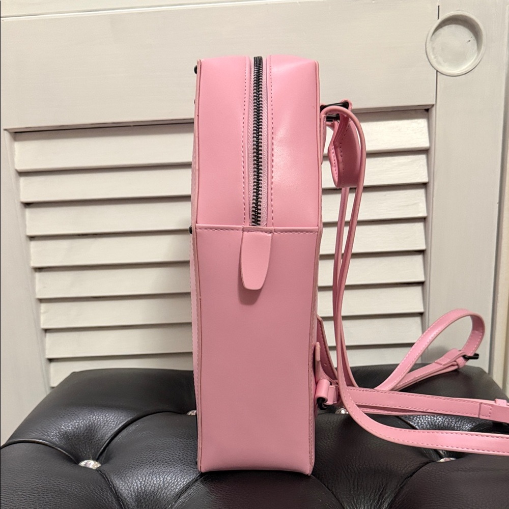 Pink Faux Leather Black Metal Pin Collector Coffin-Shaped Backpack Like New - Picture 3 of 8